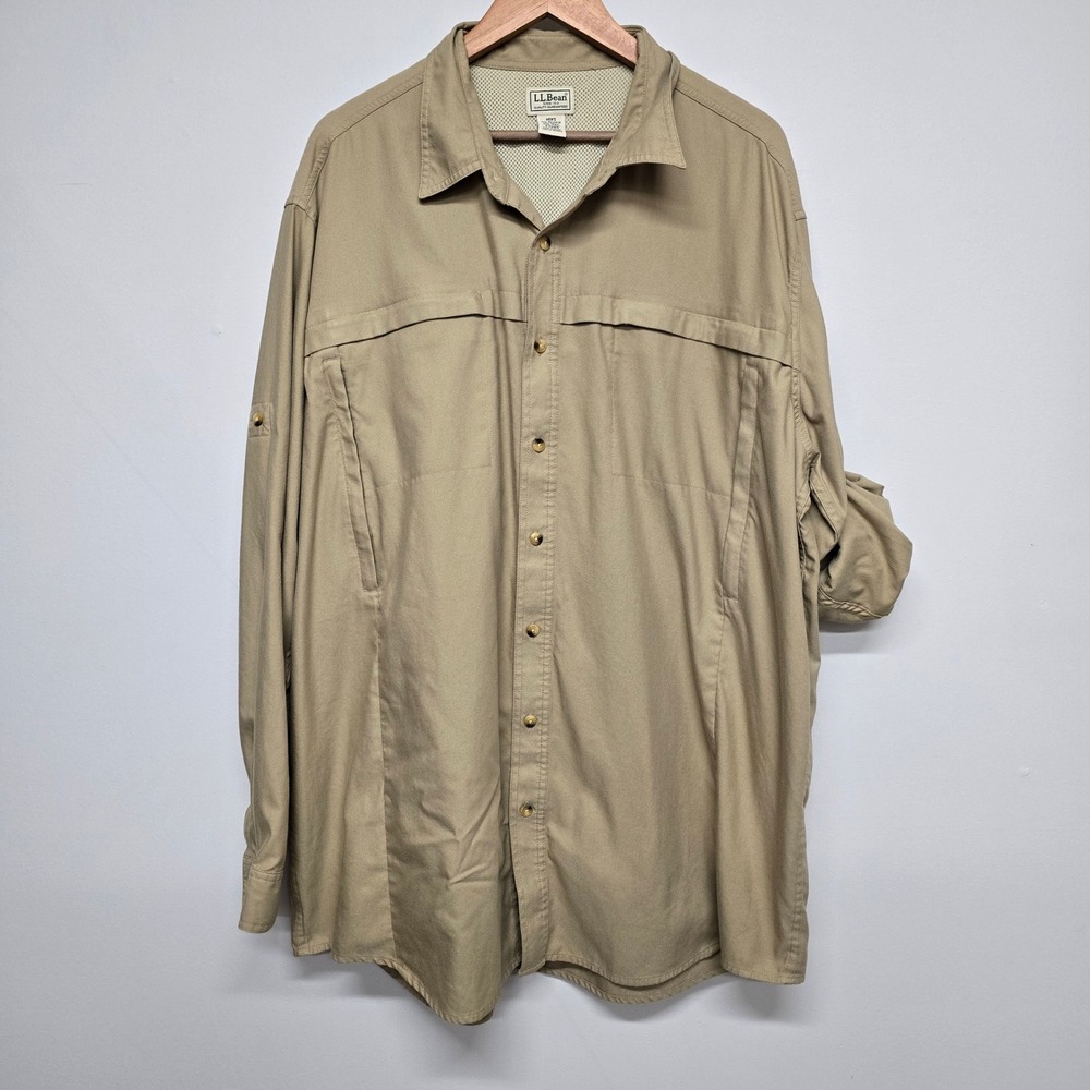 LL Bean Vented Fishing Shirt Mens XXL Tall Khaki Long Sleeve Utility Gorpcore